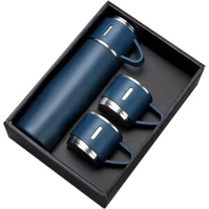Family Set of Vacuum Flask & Two Cups - Navy Blue