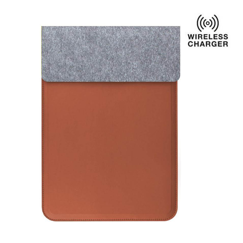 14" Felt Laptop Sleeve With 15W Magnetic Charger - Tan