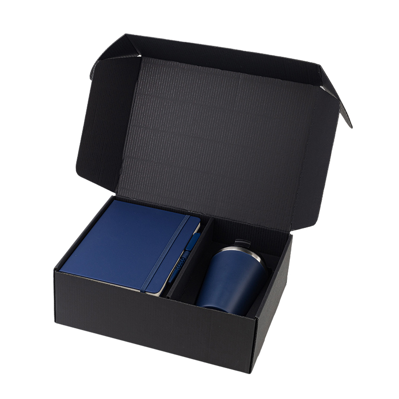 Set of Double Walled Tumbler, A5 Notebook and Pen - Navy Blue